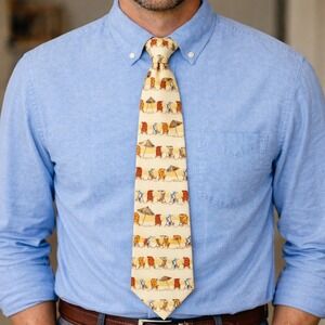 Tommy Bahama Men's Silk Beach Scene Tie Yellow Blue Orange Vacation Tropical